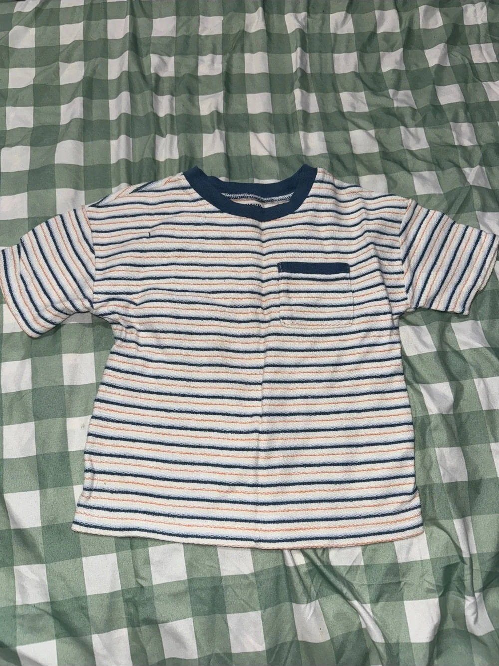 Old Navy Cream Striped Short Sleeve Tee with Navy Trim